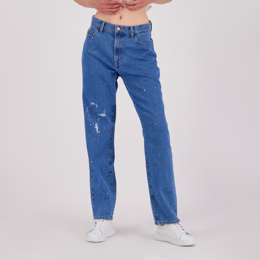 Mid-waist straight jeans femme avec taches de peinture - MADIHA