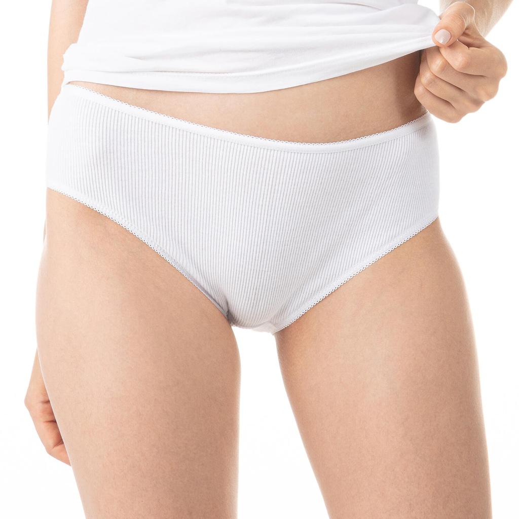 Lot de 2 slips côtelées taille mi-haute femme en coton pur