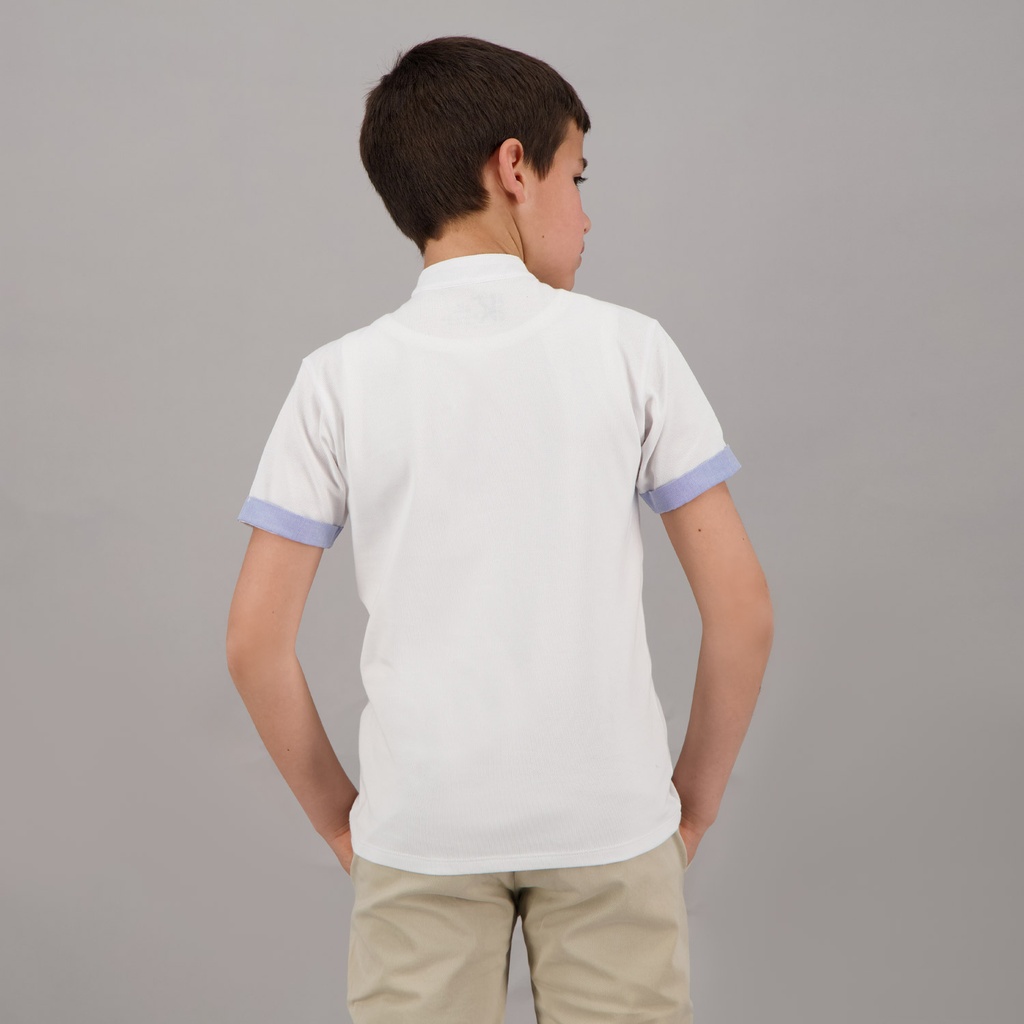 Polo garçon col mao manches courtes détail chaine et trame avec broderie