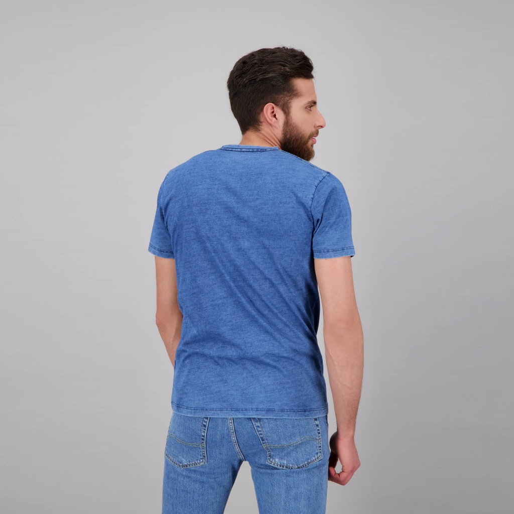 T-shirt homme manches courtes indigo délavé avec broderie