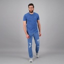 T-shirt homme manches courtes indigo délavé avec broderie