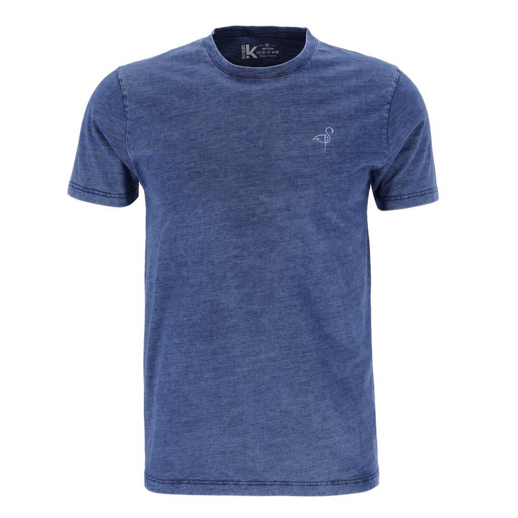 T-shirt homme manches courtes indigo délavé avec broderie