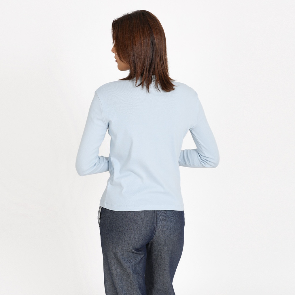 T-shirt côtelé femme manches longues col v avec patte de boutonnage