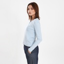 T-shirt côtelé femme manches longues col v avec patte de boutonnage