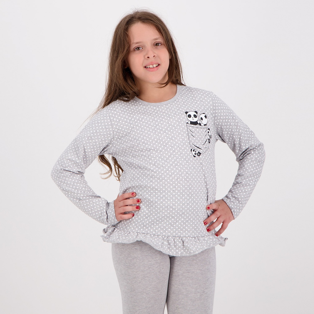 Pyjama fille manches longues avec volant PANDA