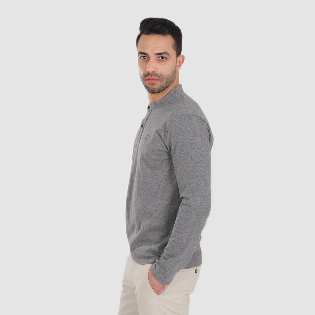 T-shirt col mao homme manches longues avec broderie