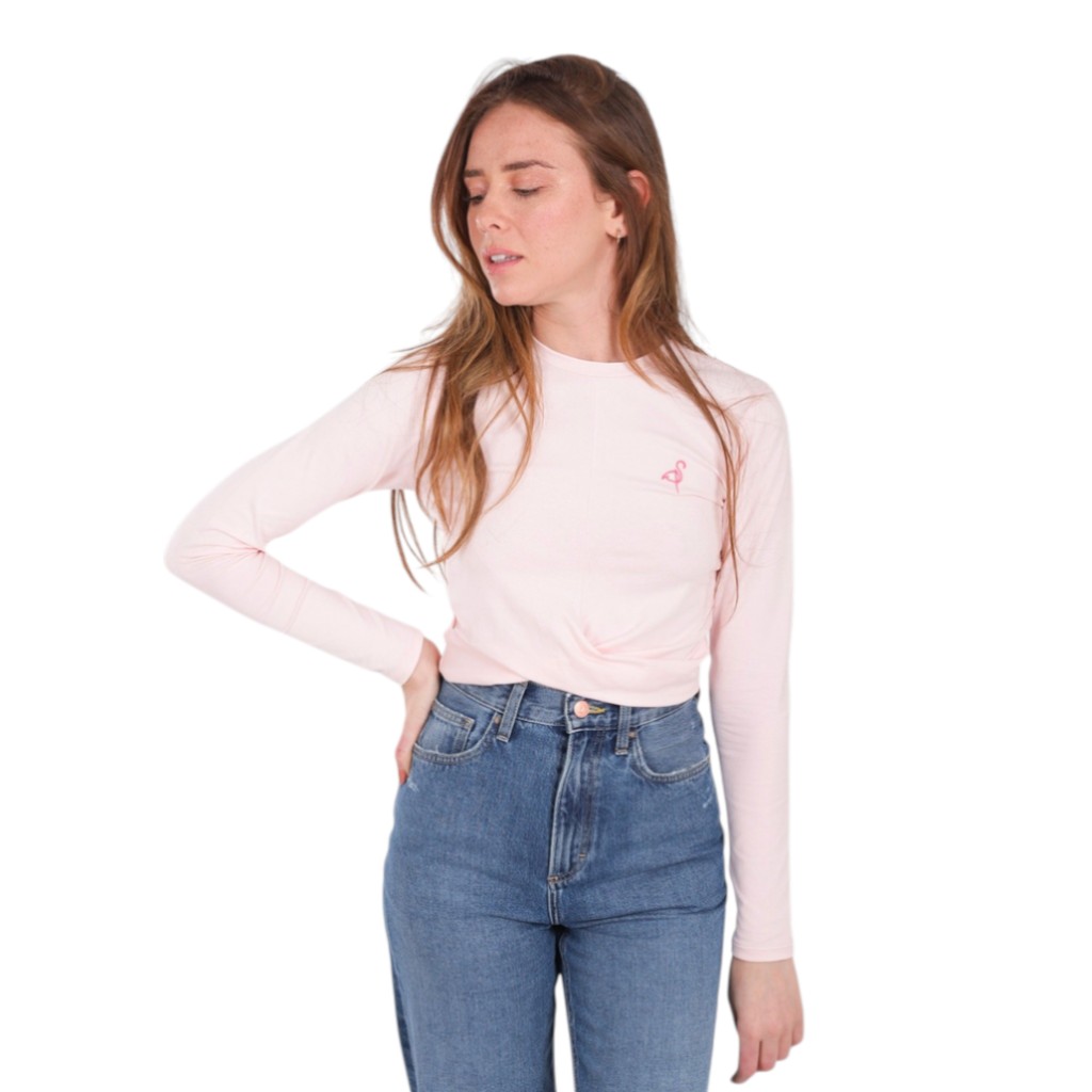 T-shirt femme nouée manches longues avec broderie