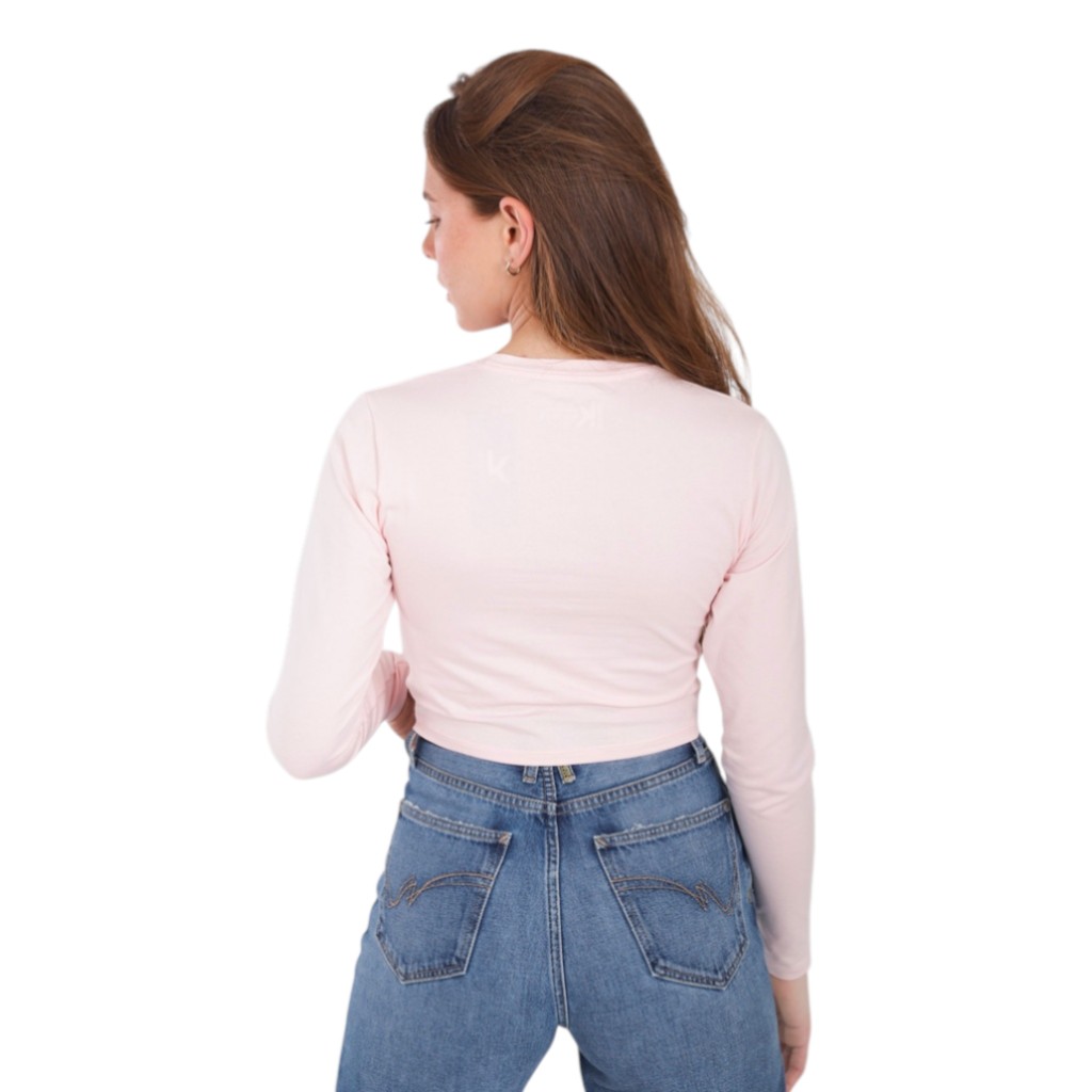 T-shirt femme nouée manches longues avec broderie