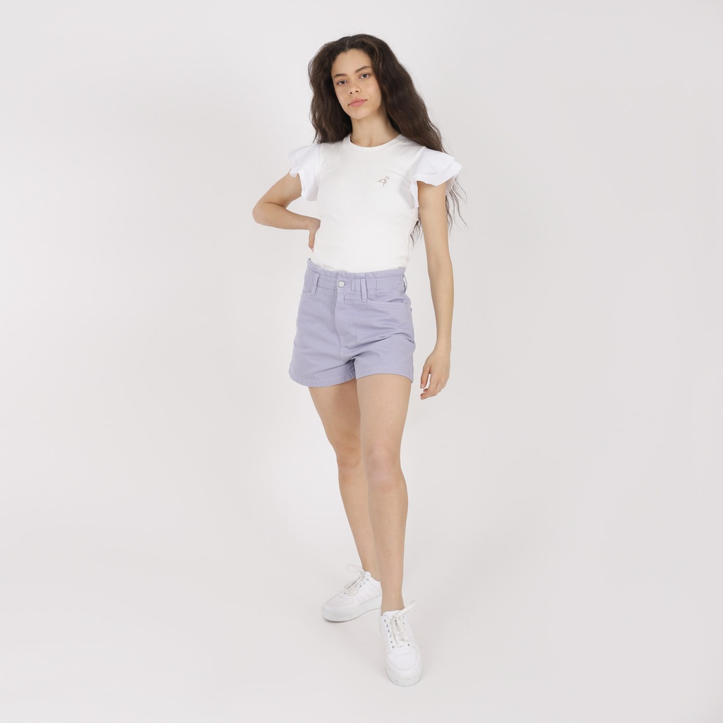 T-shirt côtelé femme manches à volant en chaine et trame