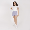 T-shirt côtelé femme manches à volant en chaine et trame