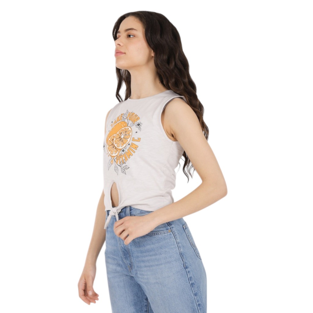 Débardeur crop femme nouée TAKE YOUR VITAMIN C