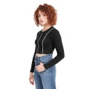 T-shirt crop côtelé femme manches longues avec flat lock