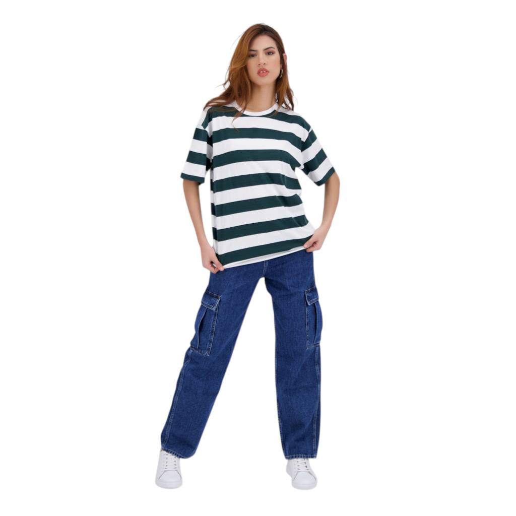 T-shirt oversized rayé femme manches courtes