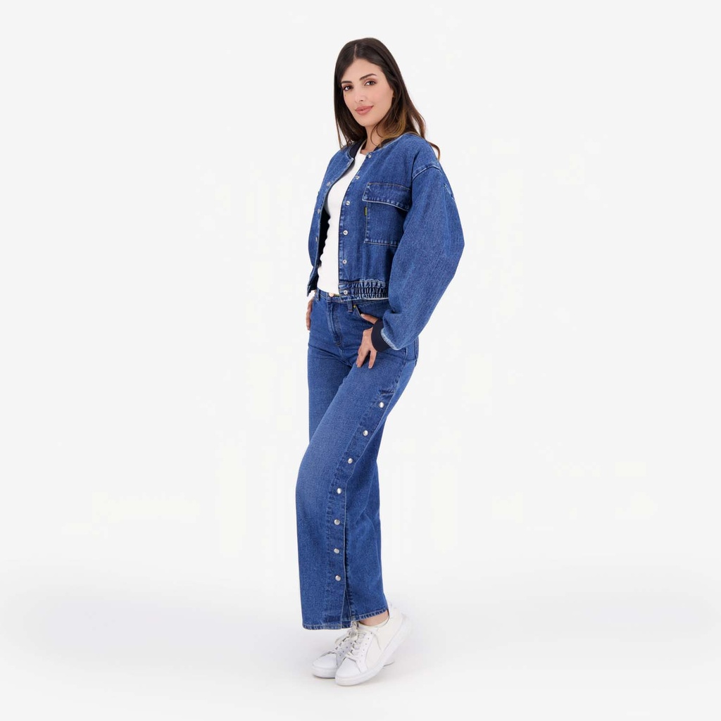 Wide leg jeans femme avec boutons pressions - WIDED