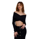 Top côtelé femme manches longues croisé