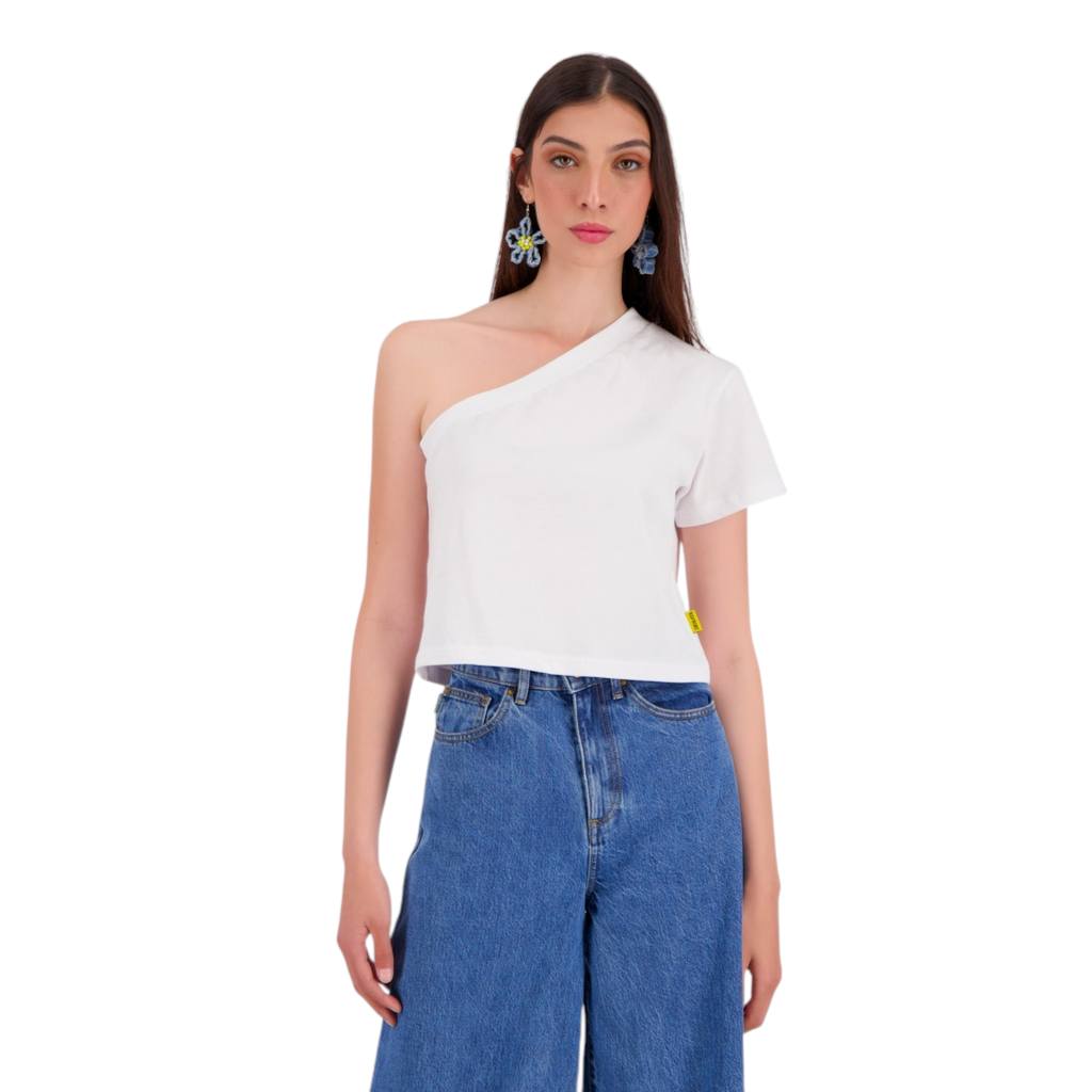 T-shirt femme manche dénudé avec broderie