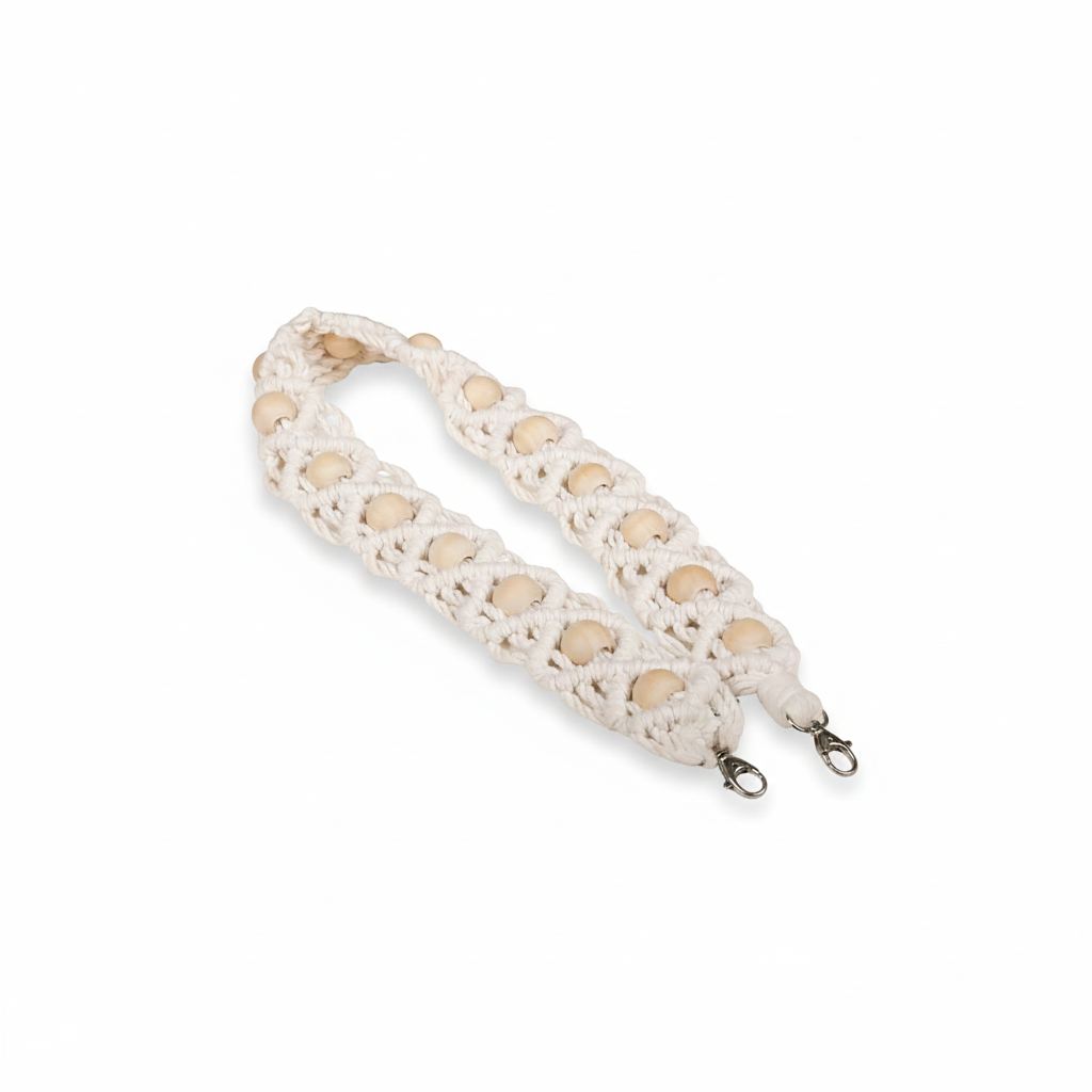 Bandoulière macramé  avec perles en bois