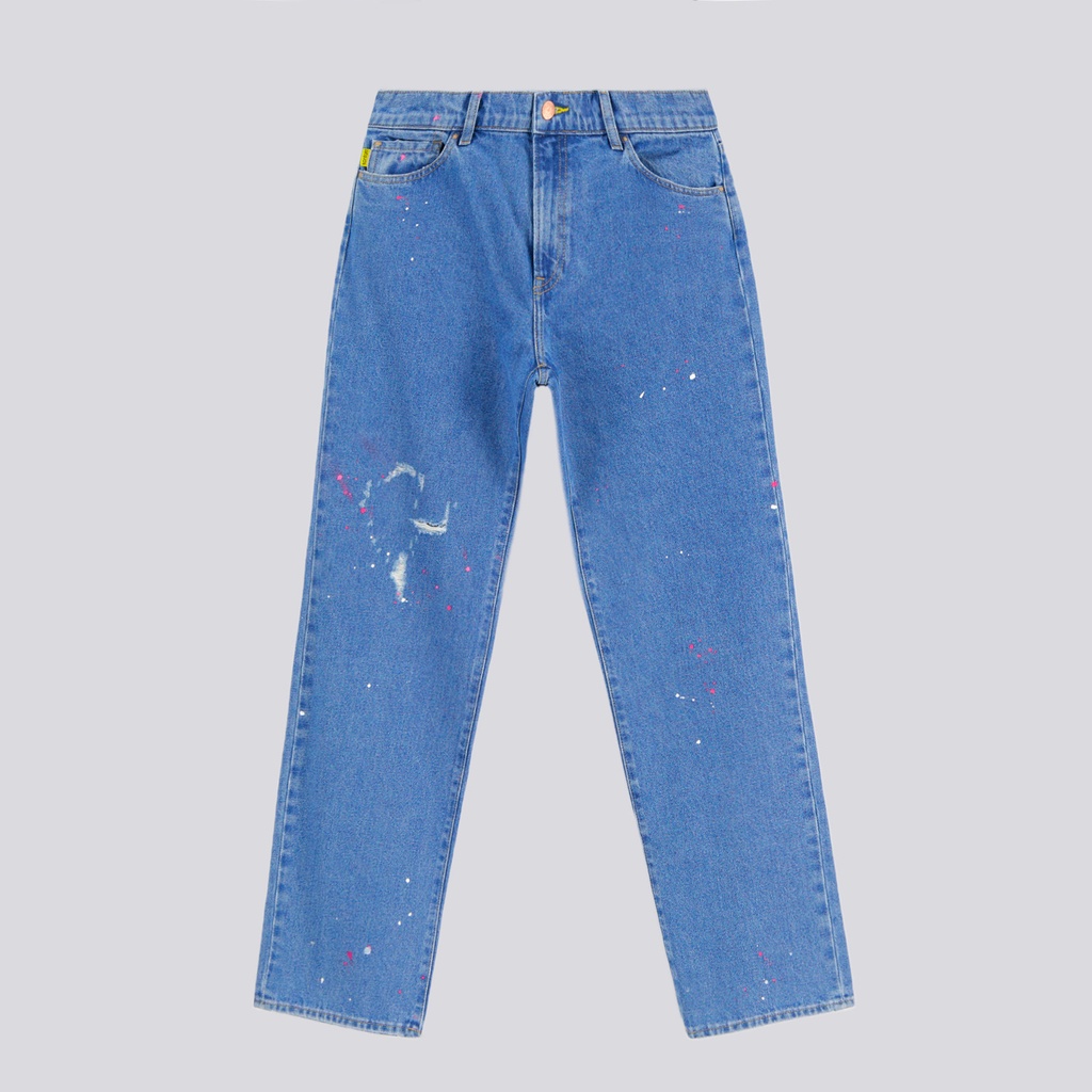 Mid-waist straight jeans femme avec taches de peinture - MADIHA