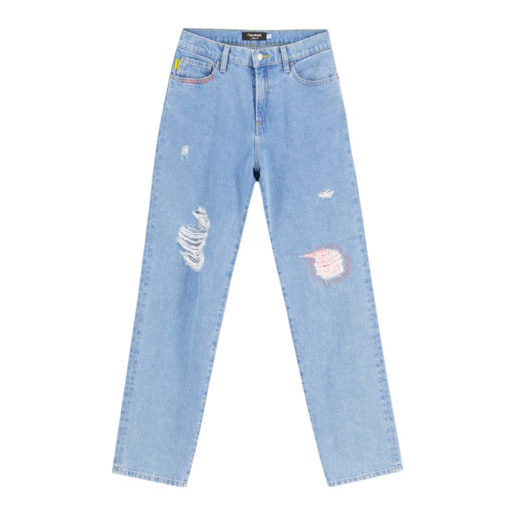 Mid-waist straight jeans femme avec patch et repair work - MADIHA