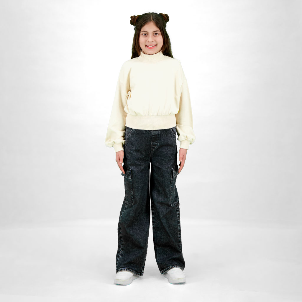 Sweat crop fille avec col cheminée