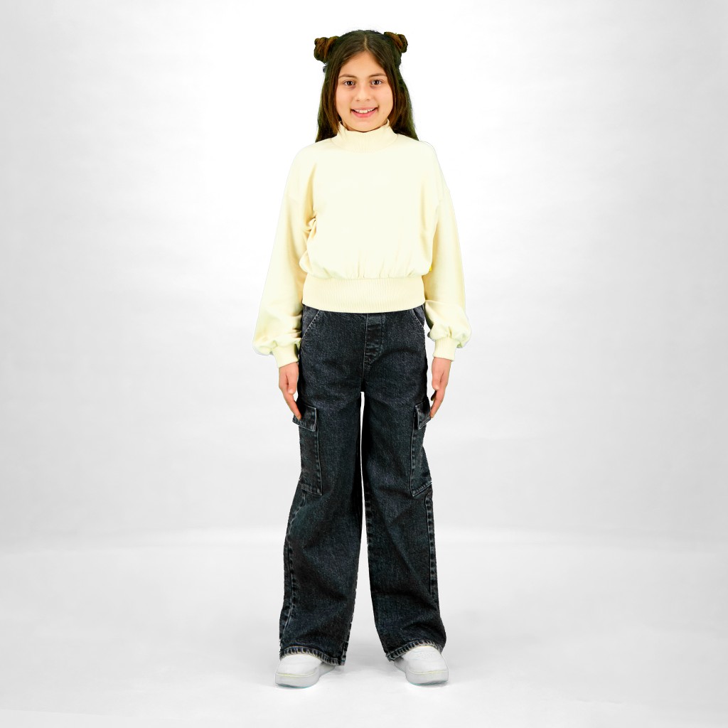 Sweat crop fille avec col cheminée