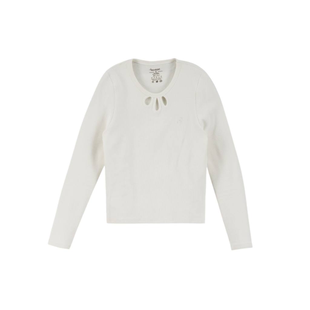 T-shirt côtelé femme manches longues avec cut out fleur