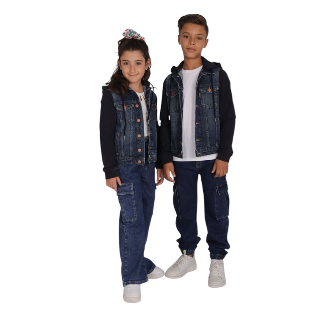 Veste unisexe en jeans avec manches et capuche en molleton