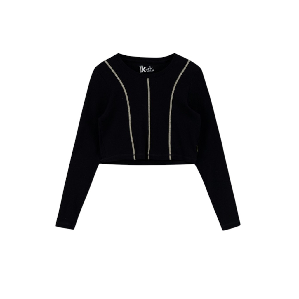 T-shirt crop côtelé femme manches longues avec flat lock