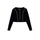 T-shirt crop côtelé femme manches longues avec flat lock