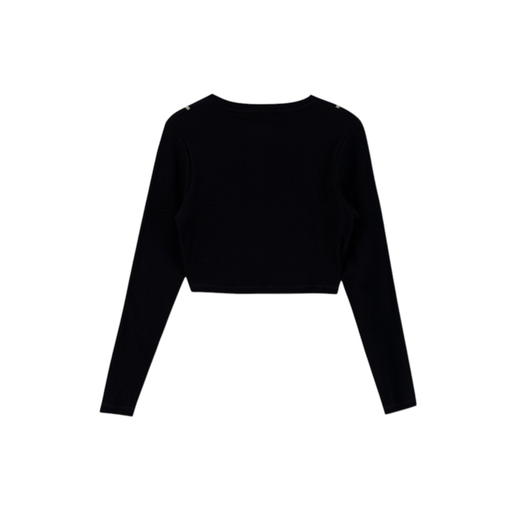 T-shirt crop côtelé femme manches longues avec flat lock