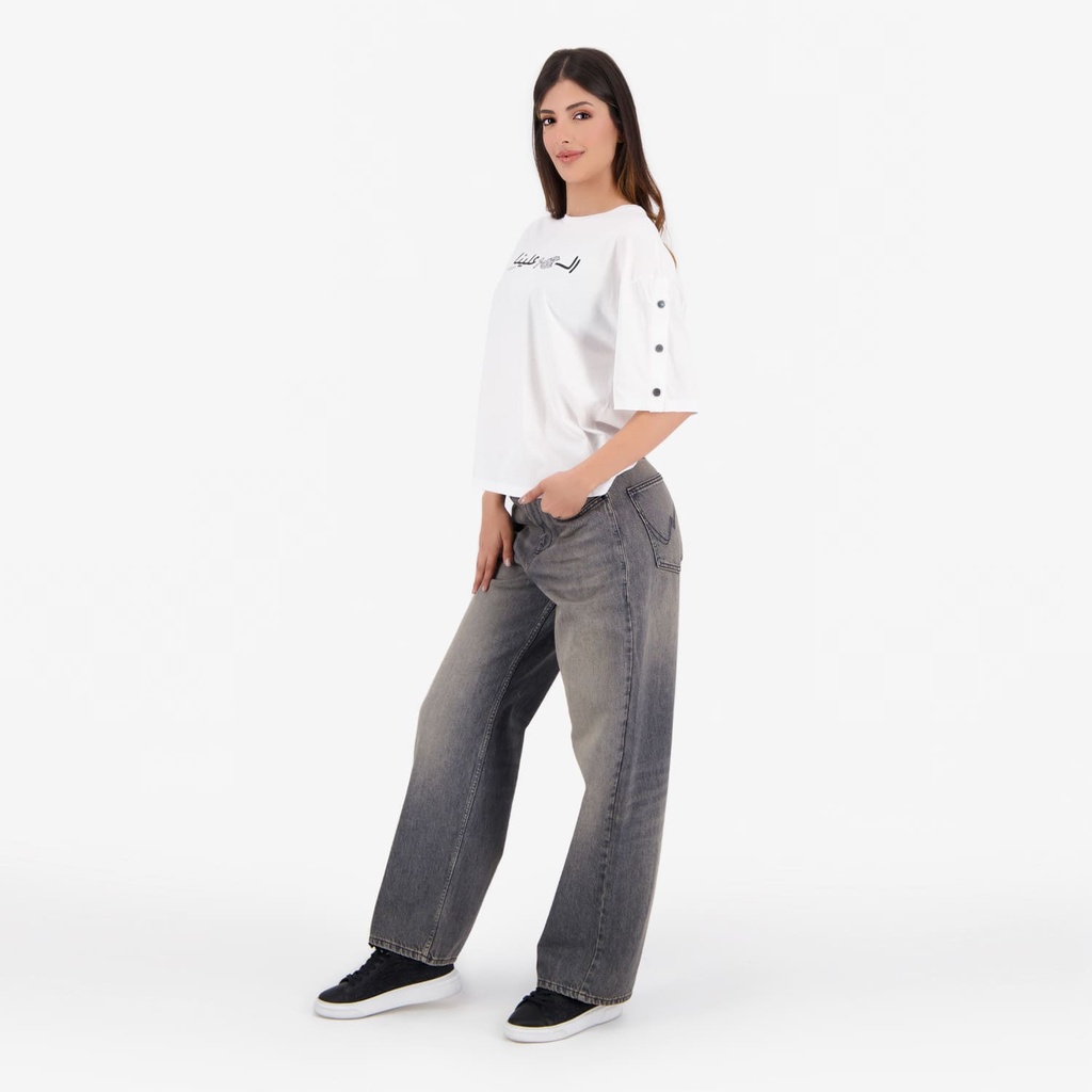 T-shirt femme manches courtes avec boutons pression  الحوت علينا