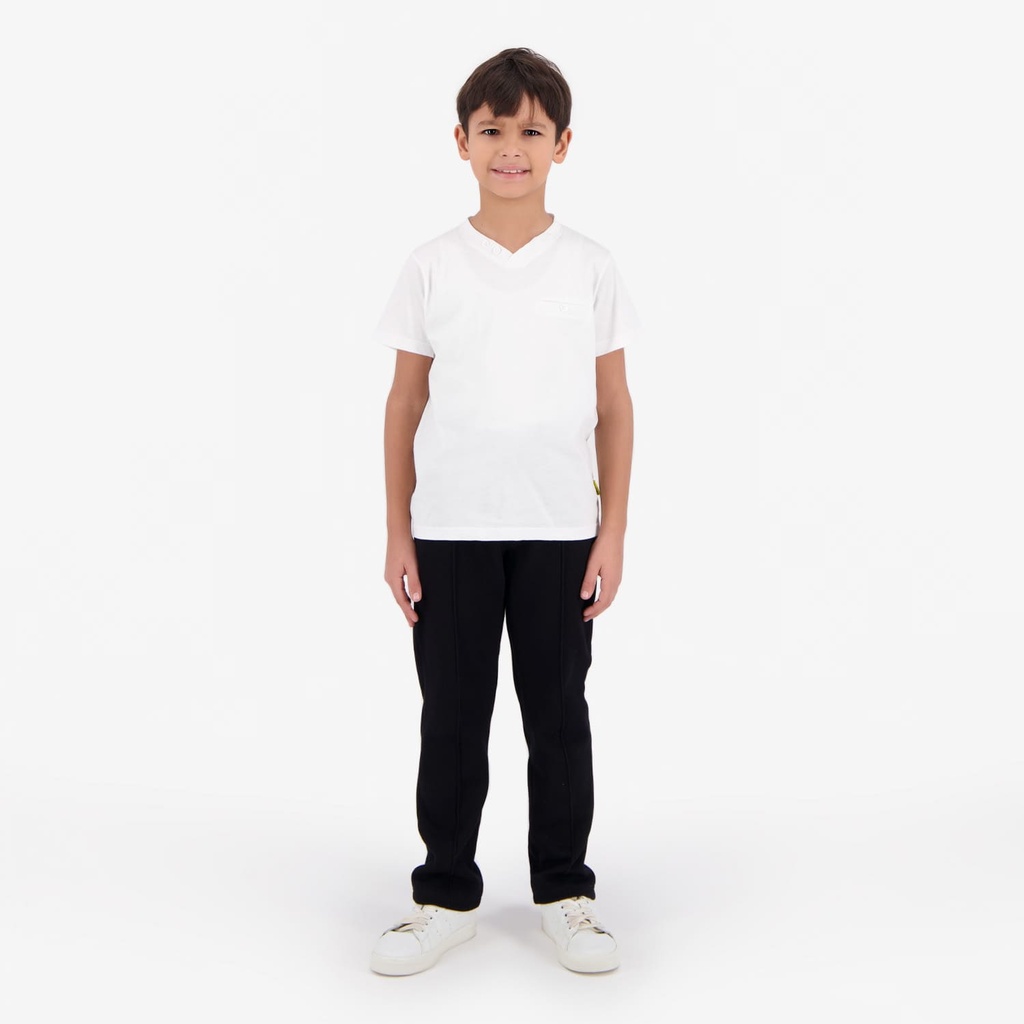 T-shirt garçon manches courtes col tunisien avec poche passepoilée