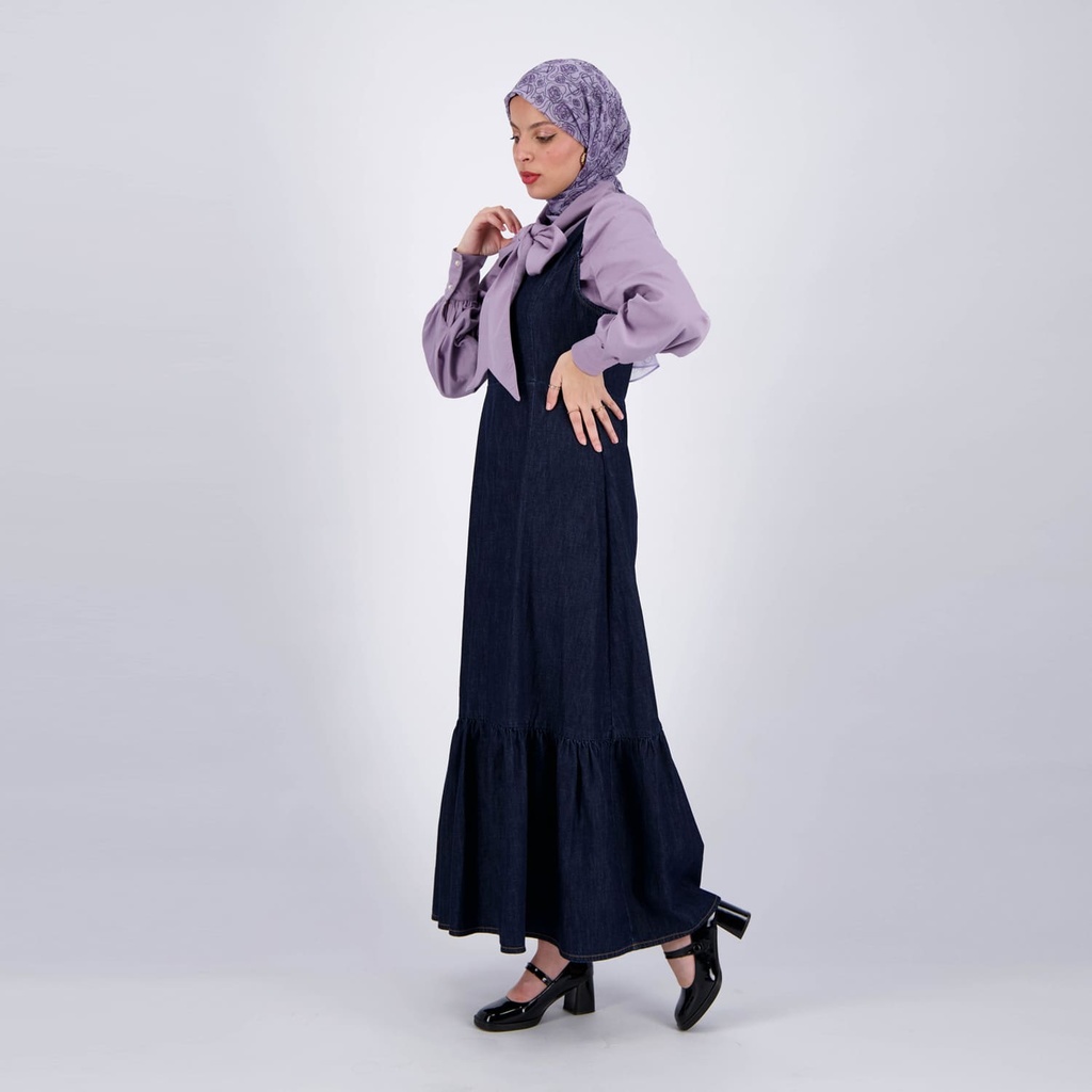 Robe maxi femme avec volant en bas en jeans -BOCHRA