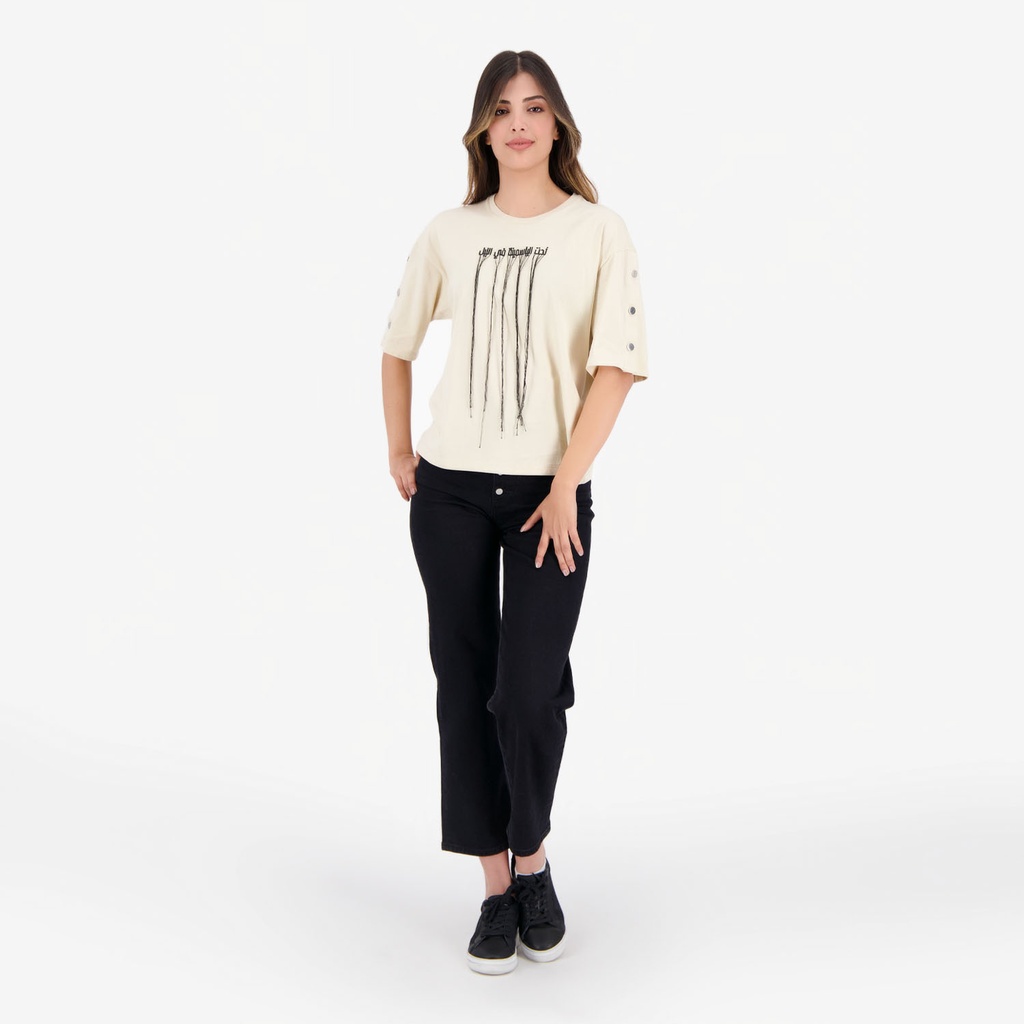 T-shirt femme manches courtes avec boutons pression تحت الياسمينة في الليل