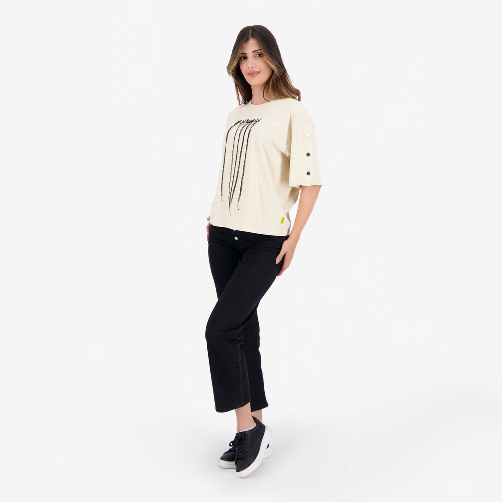 T-shirt femme manches courtes avec boutons pression تحت الياسمينة في الليل