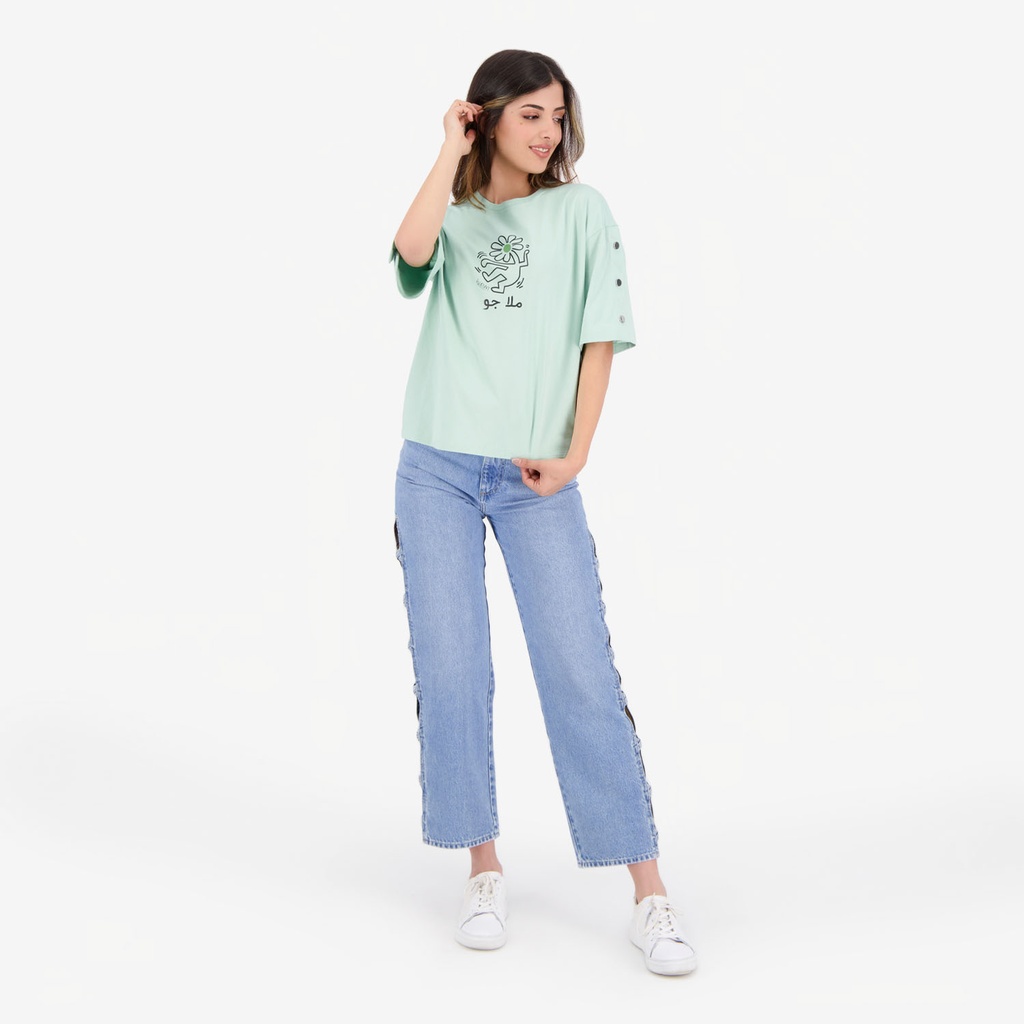 T-shirt femme manches courtes avec boutons pressions  ملا جو