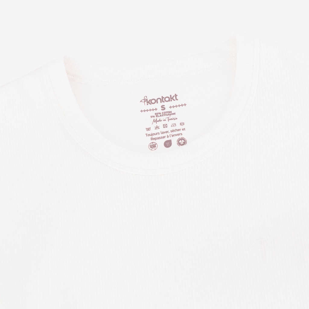 T-shirt côtelé femme manches à volant en chaine et trame