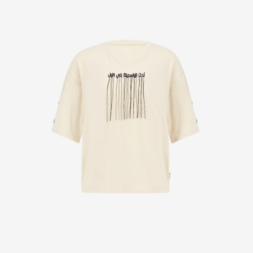 T-shirt femme manches courtes avec boutons pression تحت الياسمينة في الليل