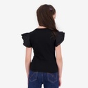 T-shirt côtelé fille manches à volant en chaine et trame