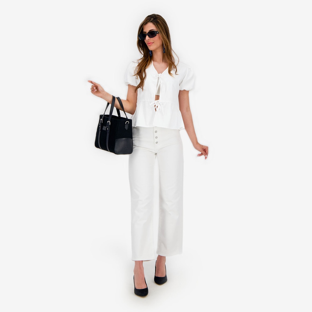 Blouse femme manches bouffantes avec noeuds sur le devant-TASNIM