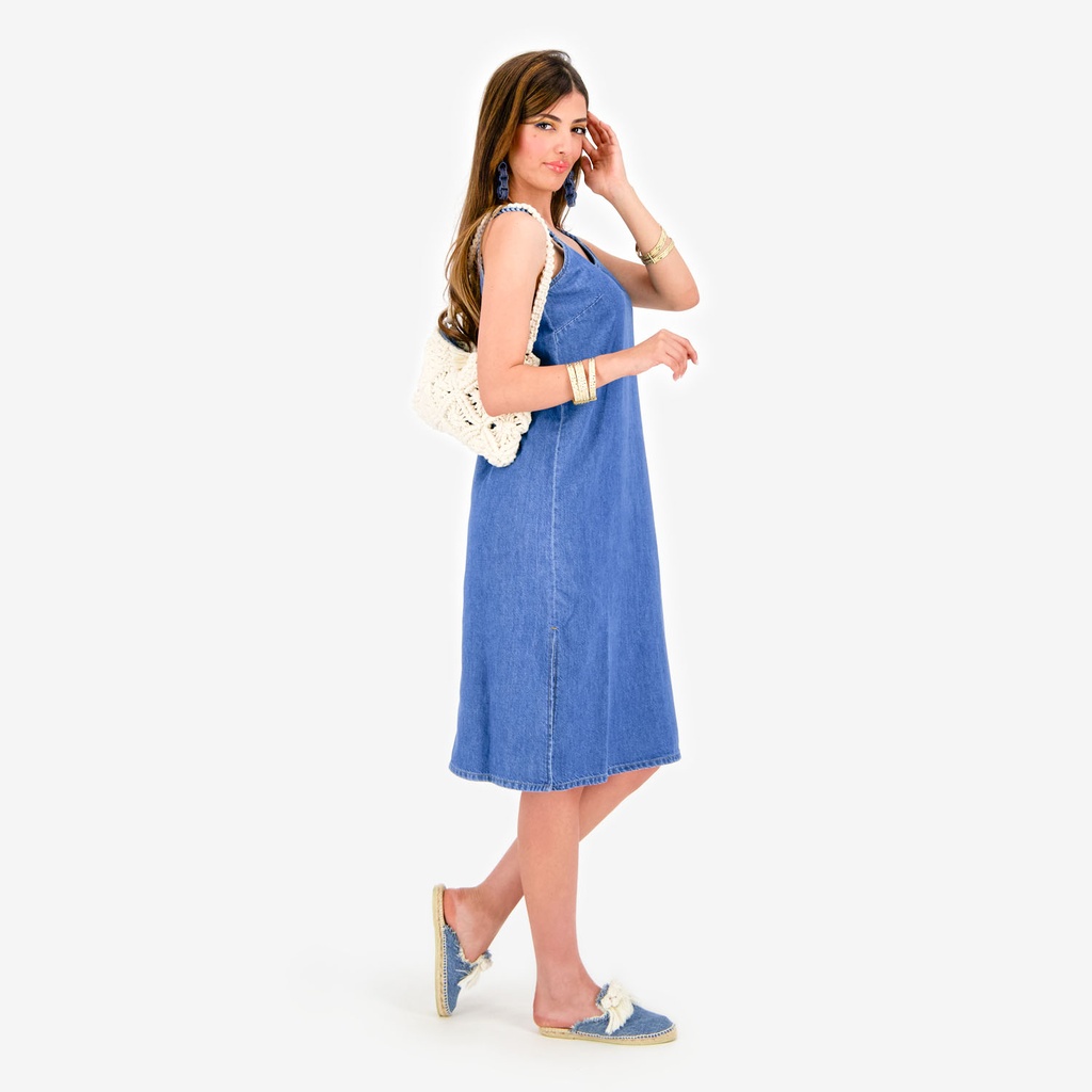Robe bretelle fluide femme en jeans THANIA