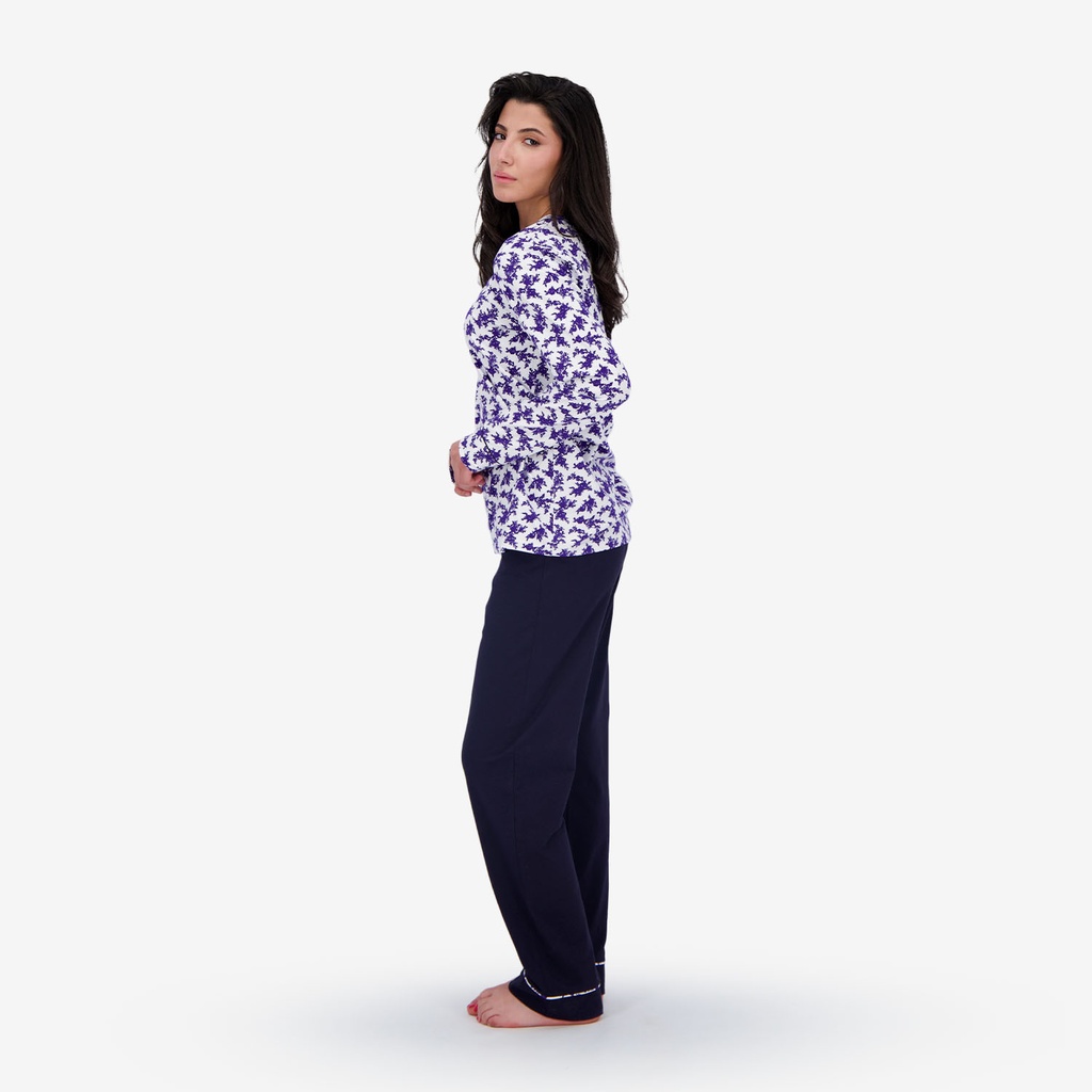 Pyjama femme manches longues avec patte boutonnée