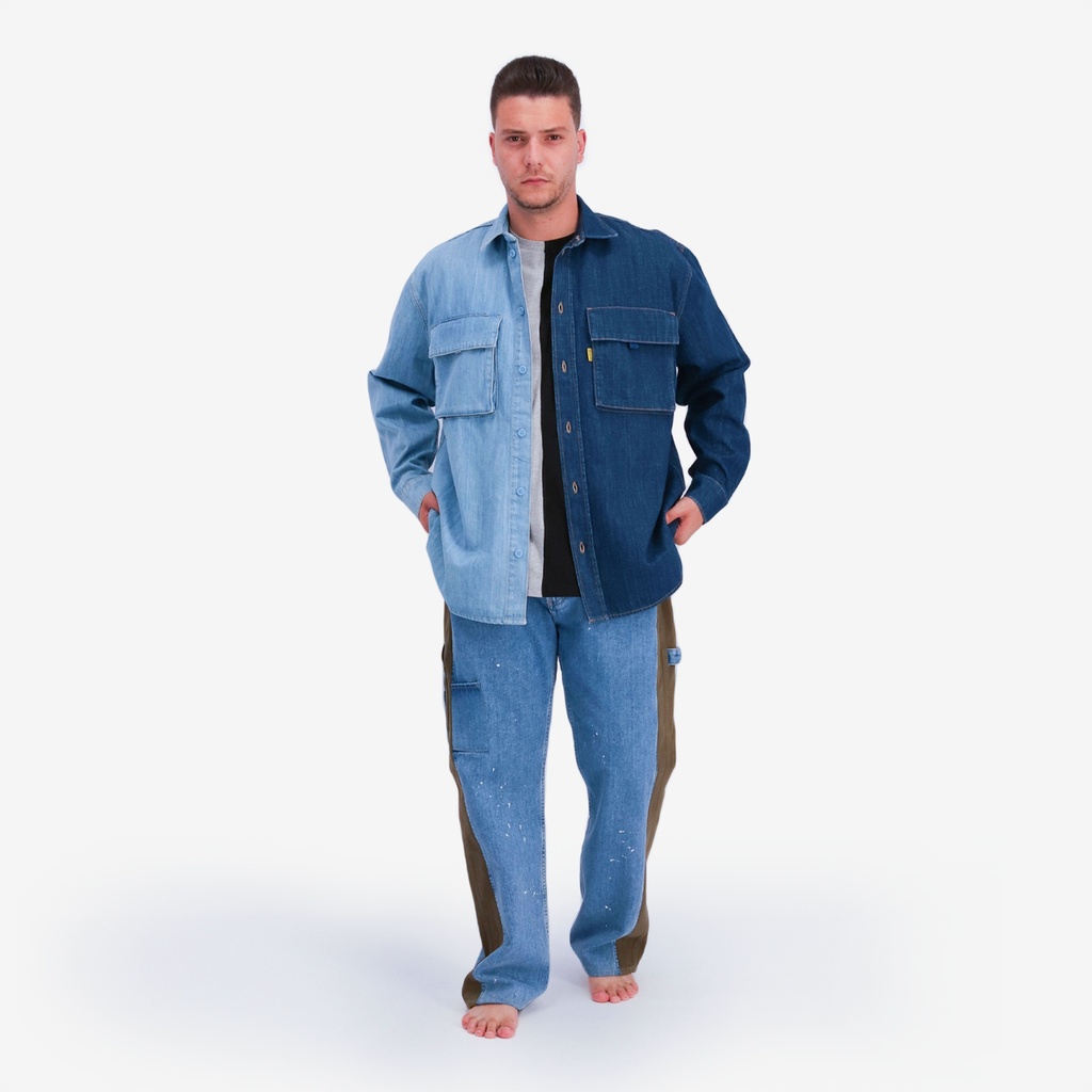 Upcycling chemise workwear homme en jeans bi-couleur - WAAD V2