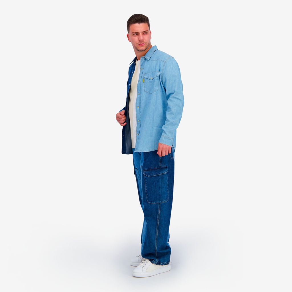 Upcycling chemise western homme en jeans bi-couleur - SHEMS V1