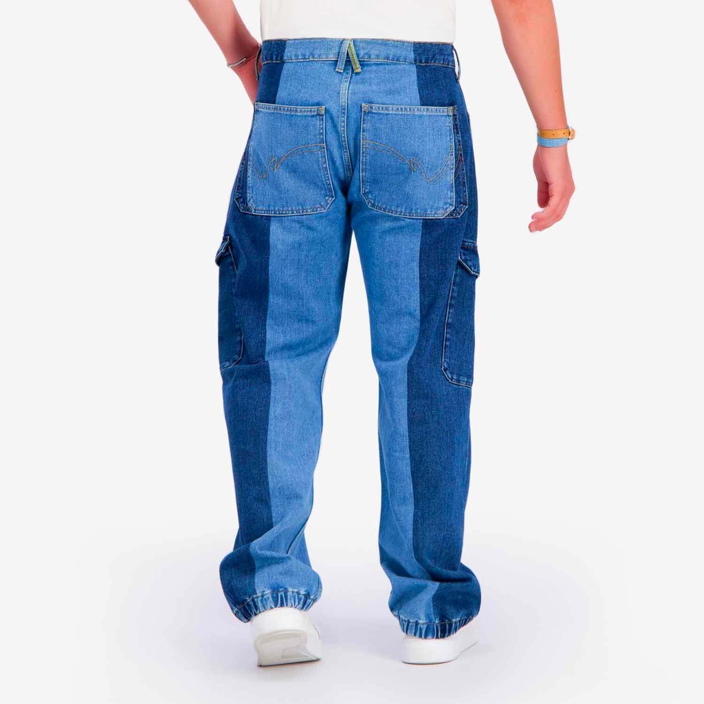 Upcycling cargo homme en jeans bi-couleur - KAMIL 2.0