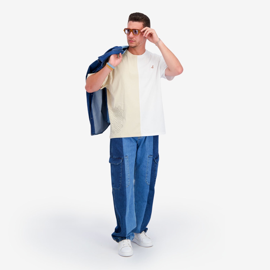 Upcycling cargo homme en jeans bi-couleur - KAMIL 2.0