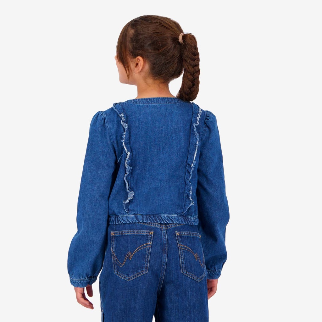 Blouse fille boutonnée avec volant