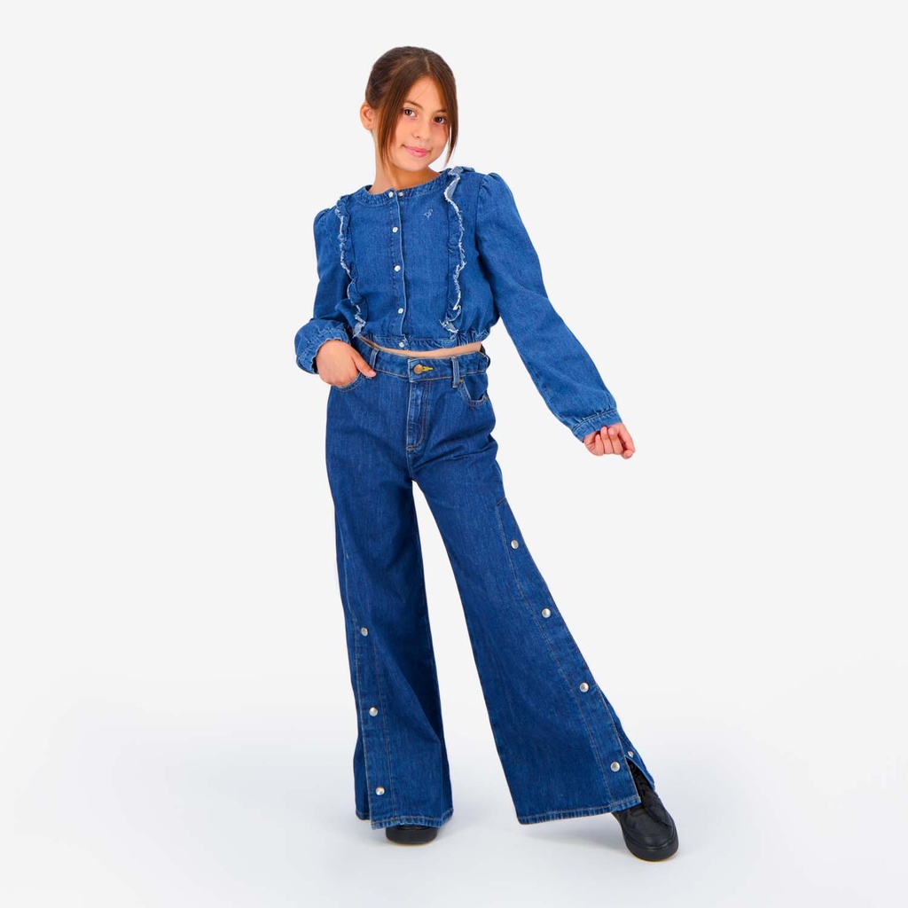 Blouse fille boutonnée avec volant