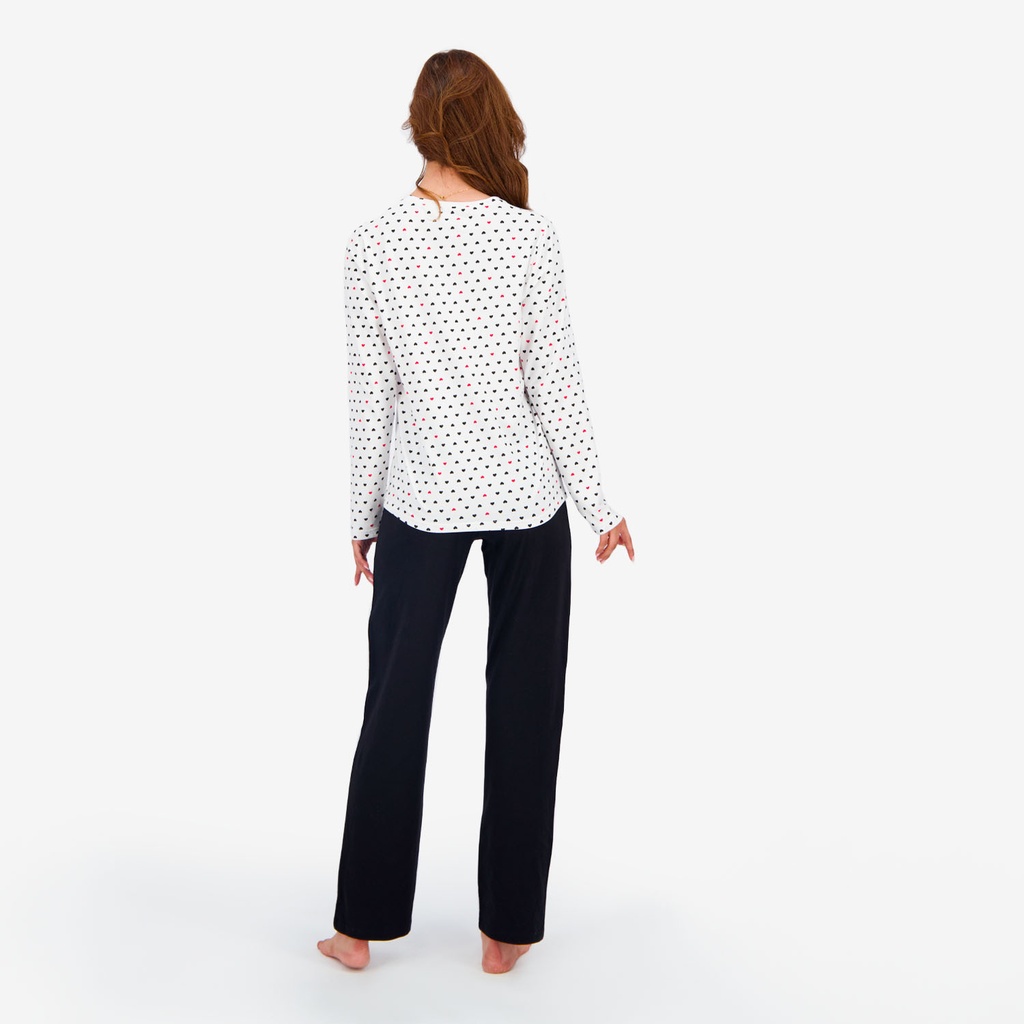 Pyjama femme manches longues imprimé cœur