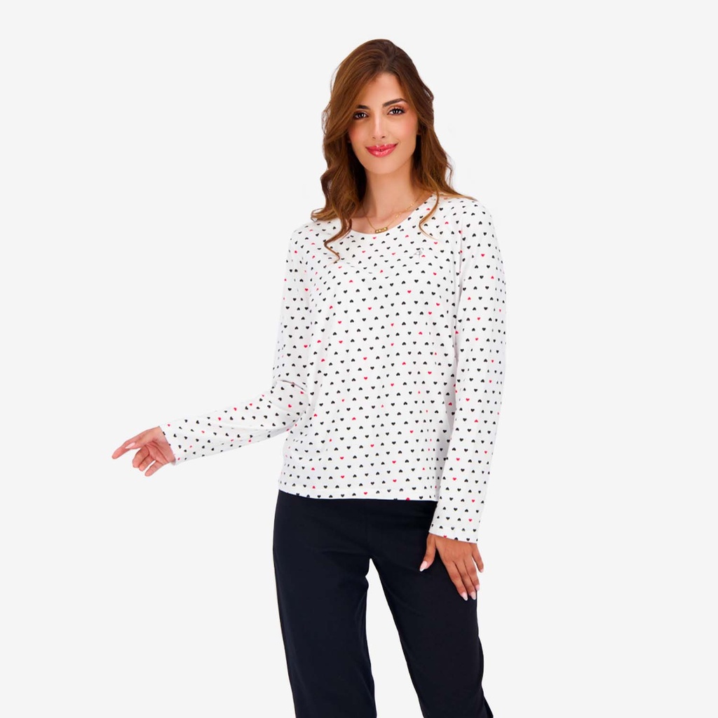 Pyjama femme manches longues imprimé cœur